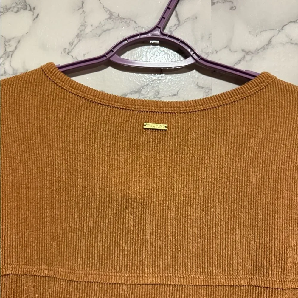 NEW Billabong Brown Long Sleeve Crop Blouse L